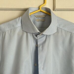 SuitSupply Traveller Baby Blue Gingham Dress Shirt 15 3/4